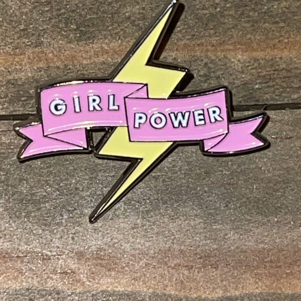 Girl Power Lapel Badass Pin Brooch, Inspirational message, Pink , Yellow Enamel - Picture 7 of 8